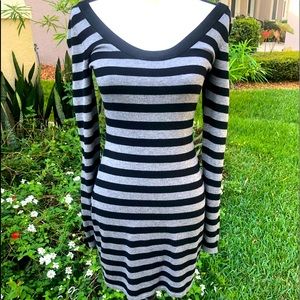 Express Sweater dress, Black and Gray stripe     size S